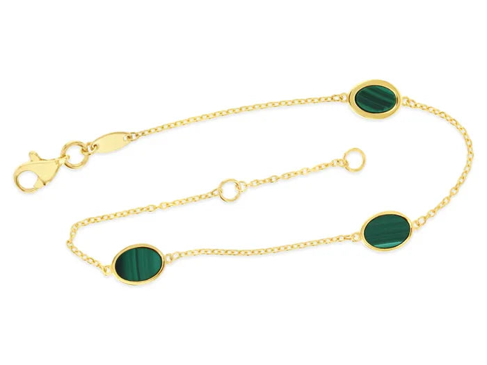 9ct Yellow Gold Oval Malachite Bracelet