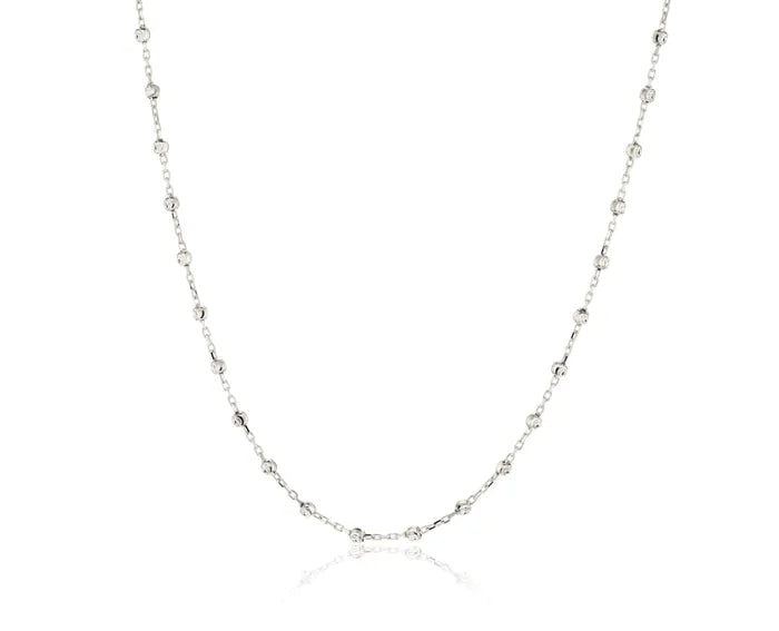 9ct White Gold Diamond cut Ball chain, 45cm