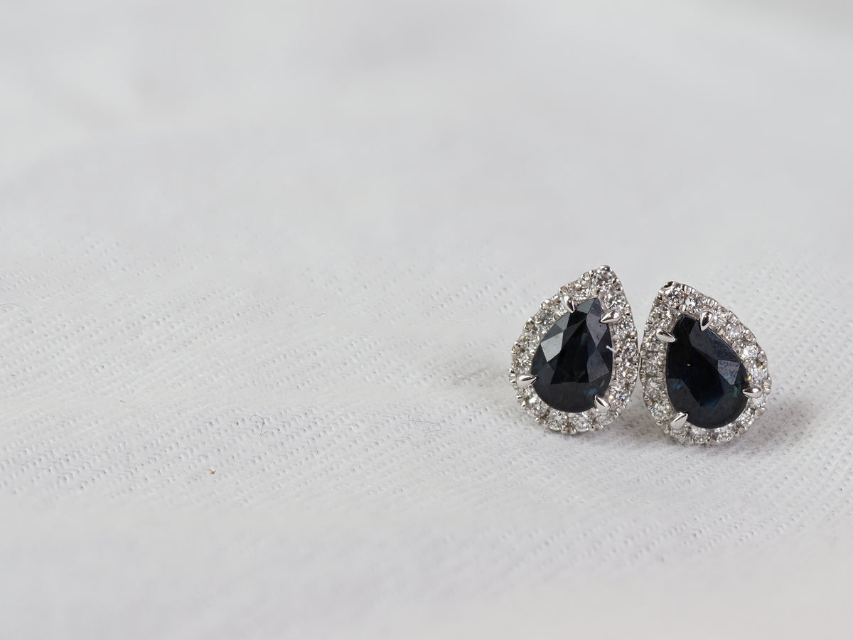 9ct White Gold Sapphire and Diamond stud earrings