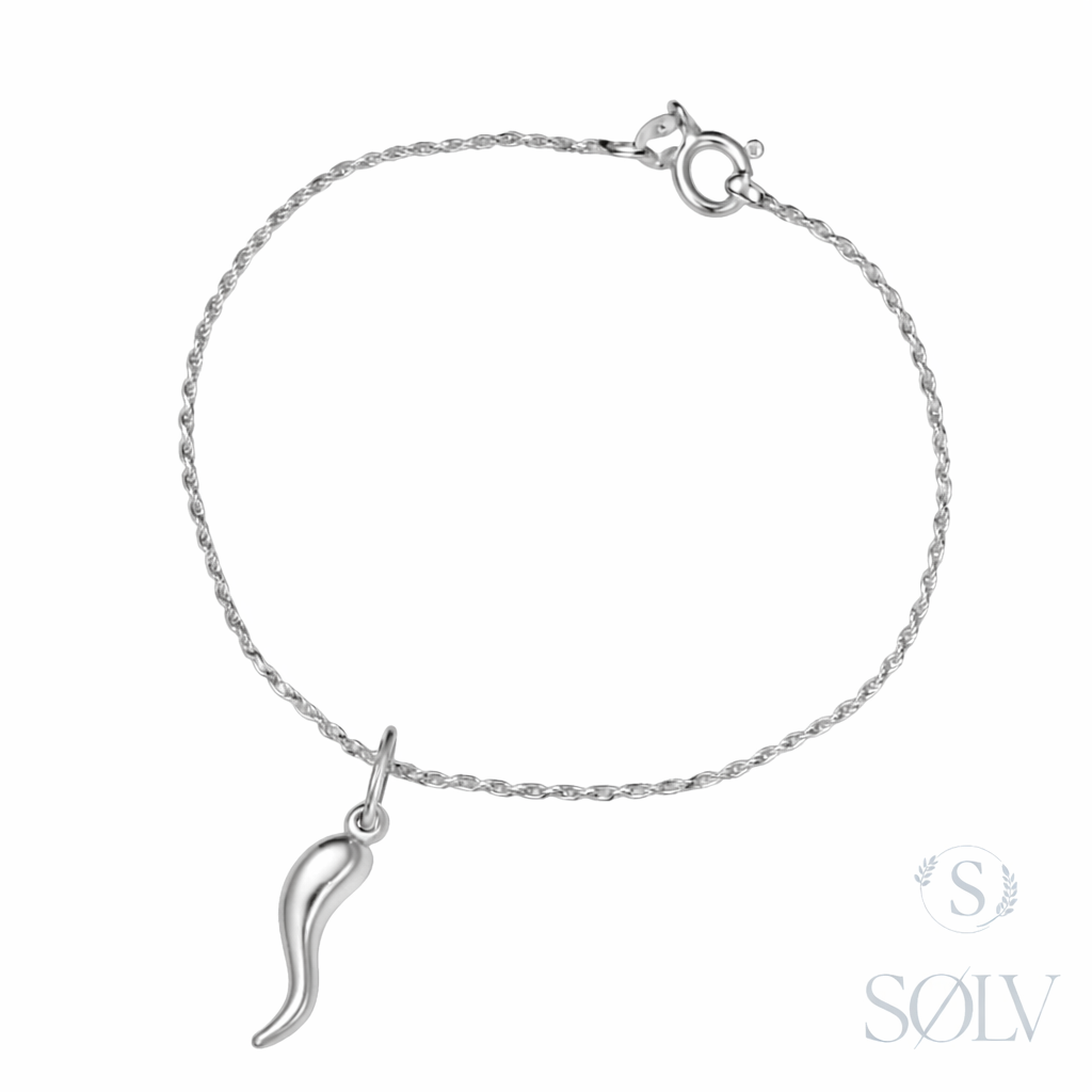Solv Sterling Silver Cornicello Charm Bracelet