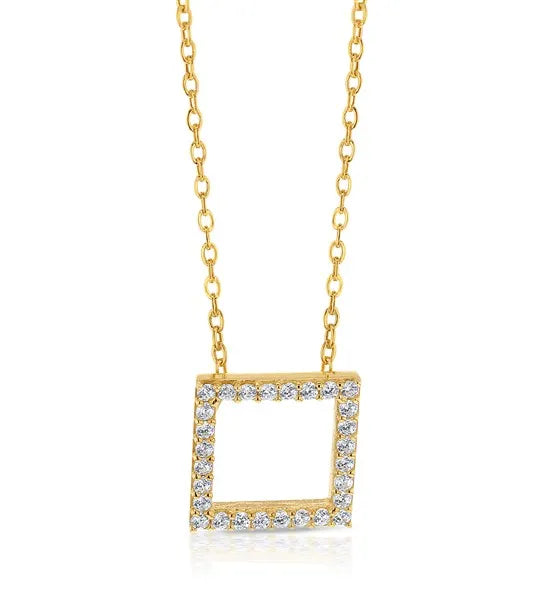 9ct Yellow Gold CZ square pendant necklet