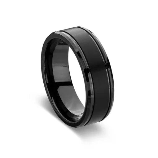 Tungsten ring with black matte finished with polished edges, size 11
