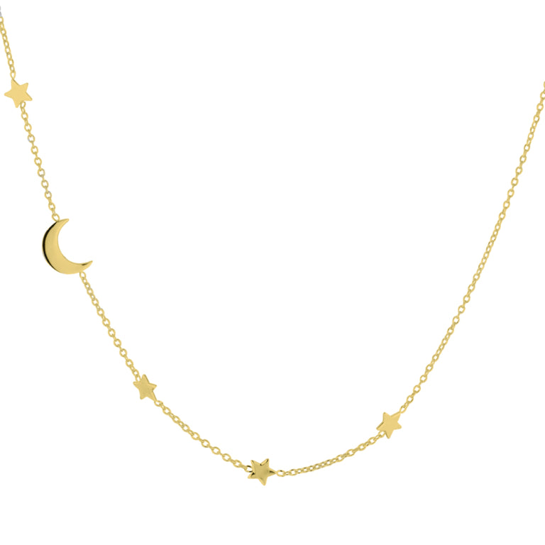 Sterling Silver Gold Plated Star and Moon pendant and chain, 45cm