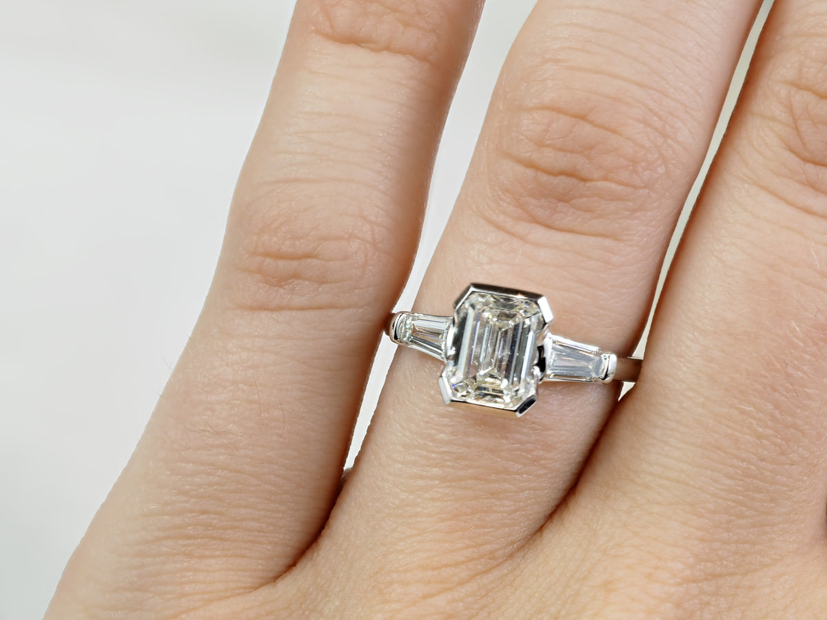 14ct White Gold Emerald and Baguette Lab-Grown Diamond Ring, 2.04ct Centre