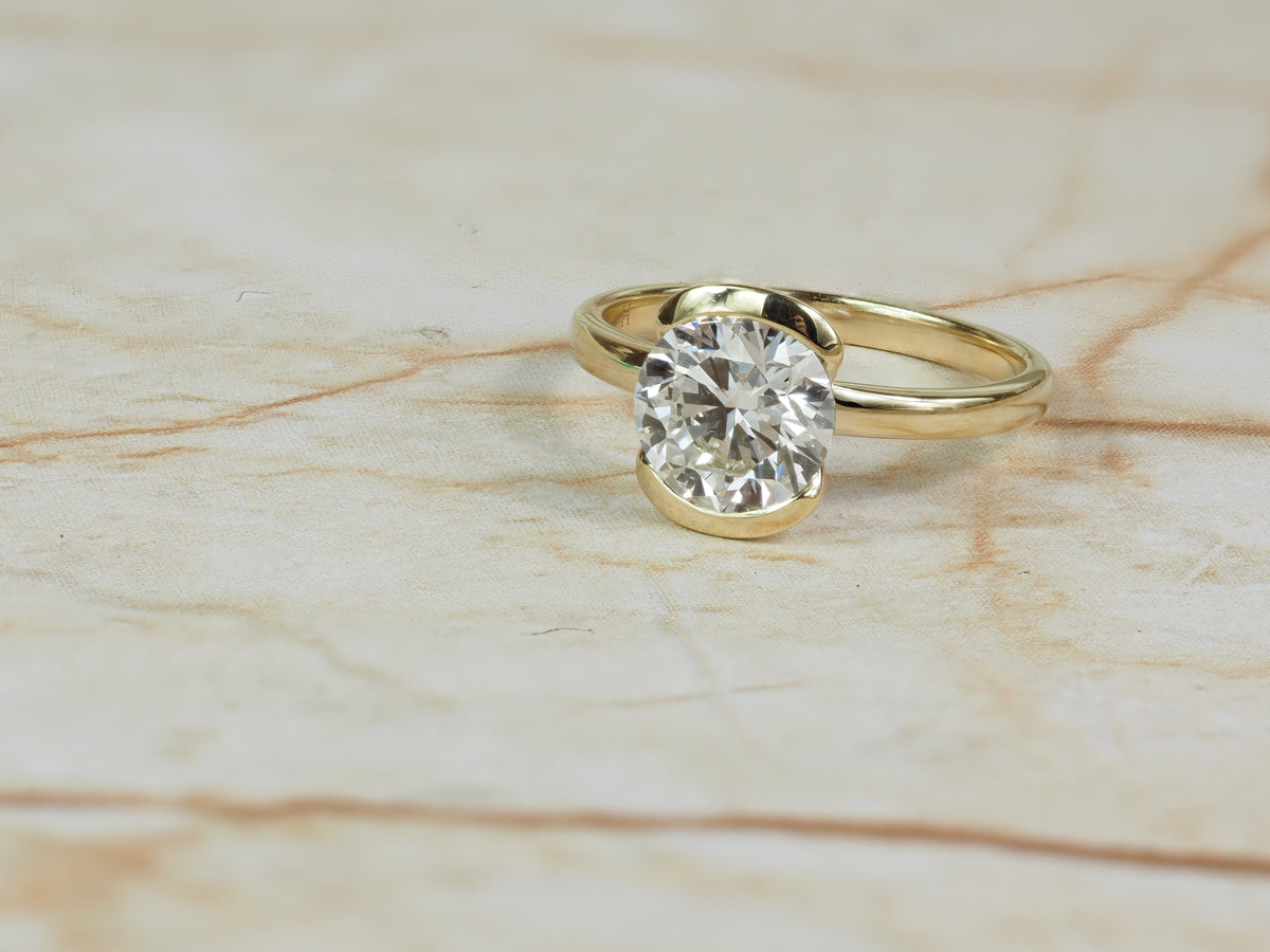 14ct Yellow Gold Round Lab-Grown Diamond Half Bezel Engagement Ring, 2.02ct