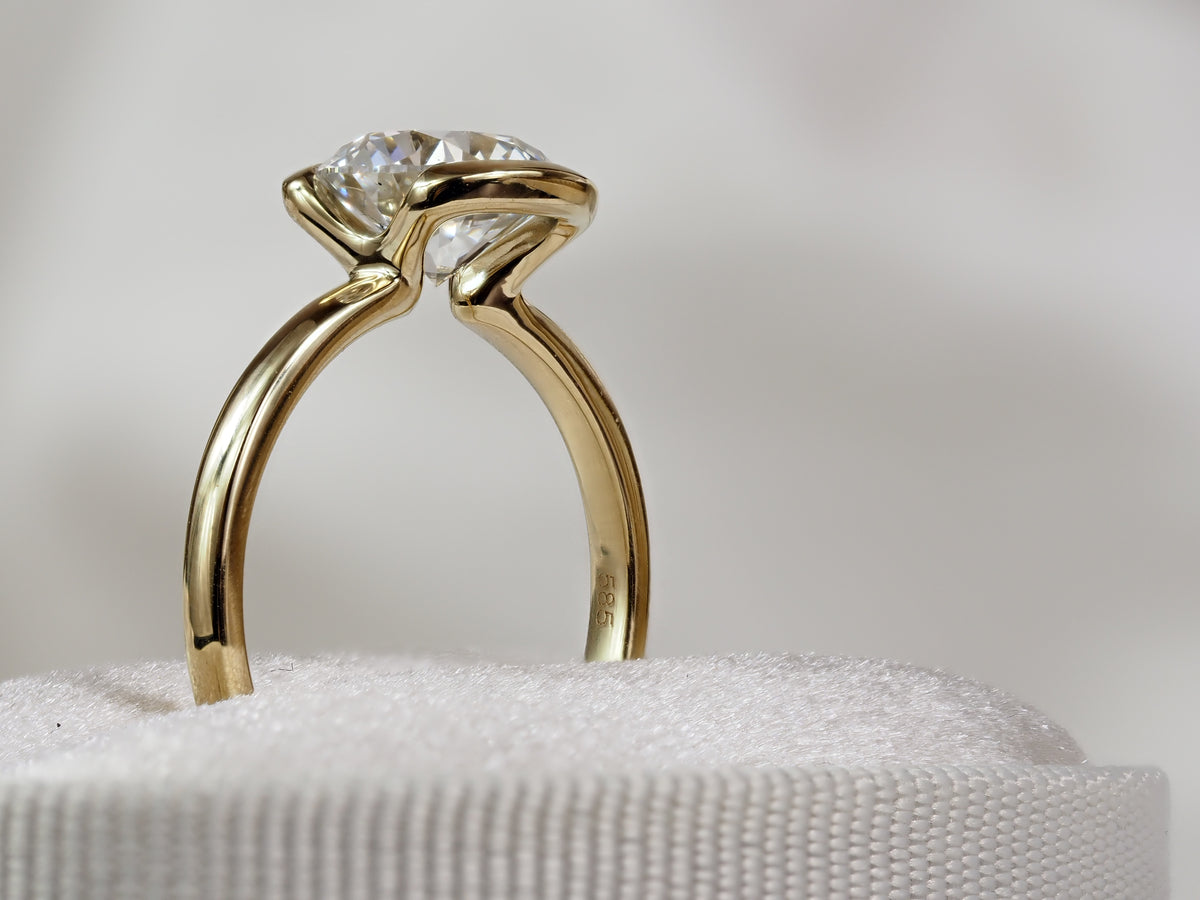 14ct Yellow Gold Round Lab-Grown Diamond Half Bezel Engagement Ring, 2.02ct