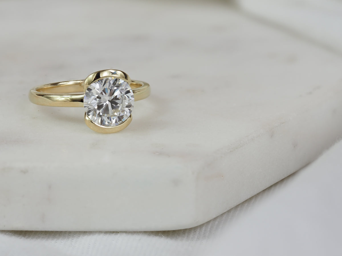 14ct Yellow Gold Round Lab-Grown Diamond Half Bezel Engagement Ring, 2.02ct