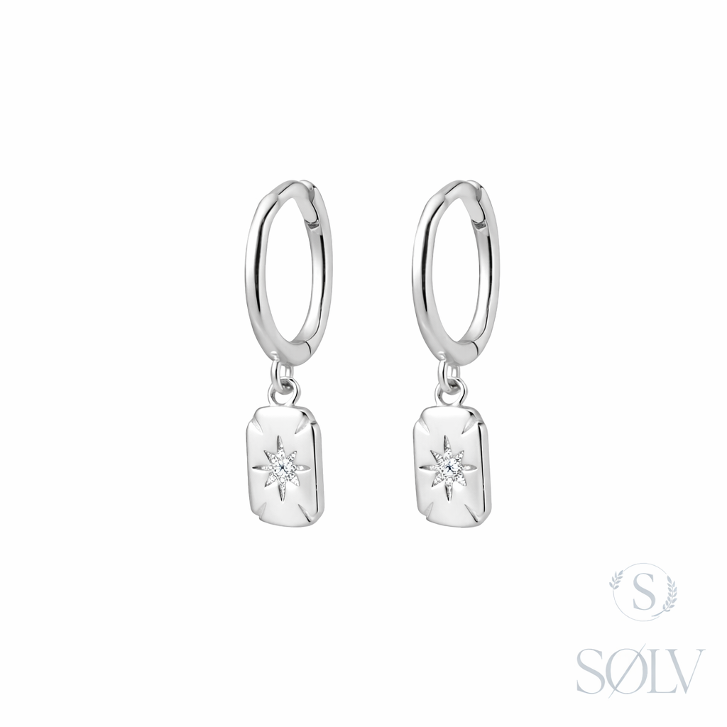 Solv Sterling Silver North Star Huggie Drop Earrings