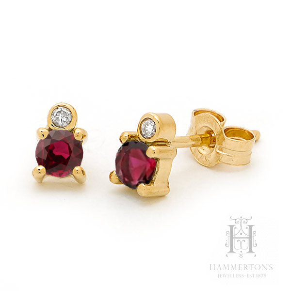 9ct Yellow Gold Ruby and Diamond stud earrings