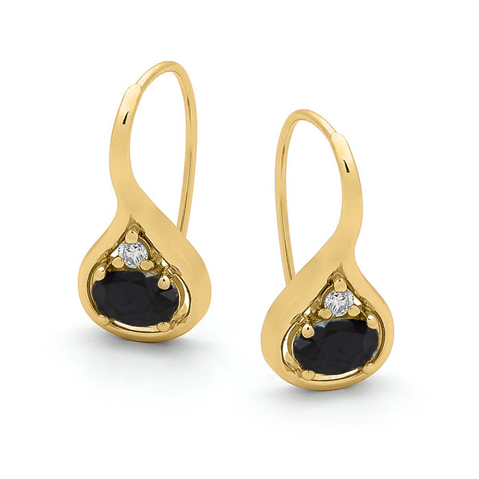 9ct Yellow Gold Sapphire and Diamond Shepard Hook Earrings