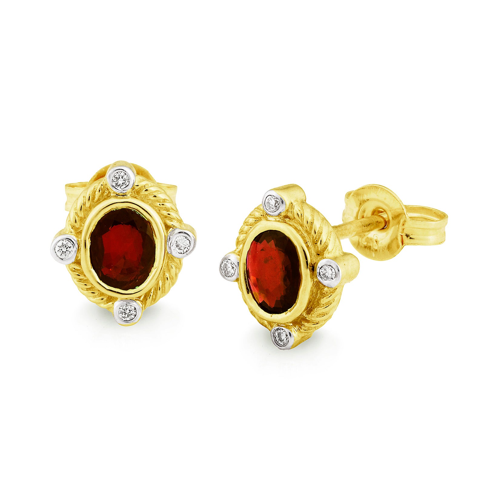 9ct Yellow Gold Garnet and Diamond stud earrings