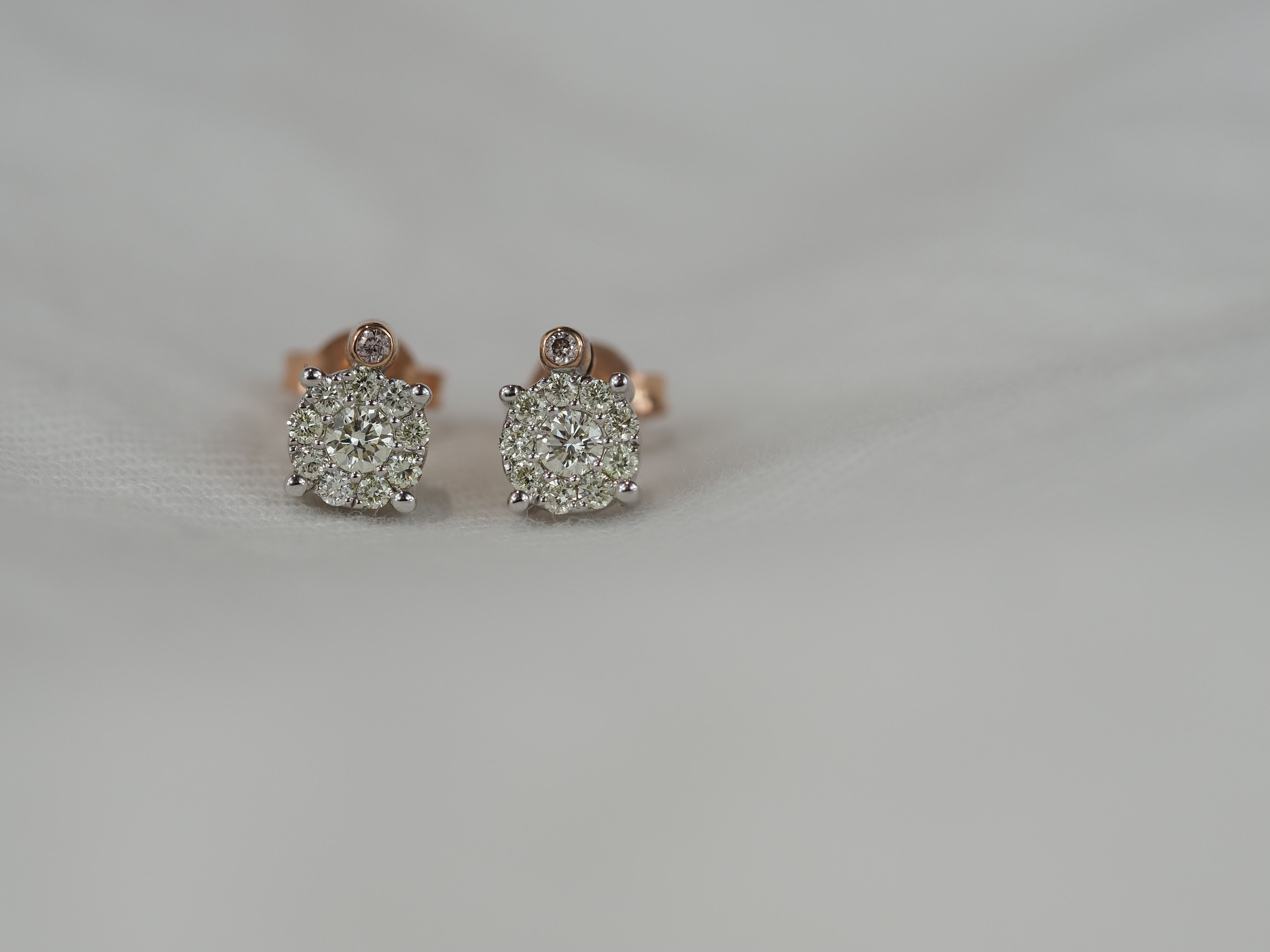 9ct Rose and White gold 'Pink Caviar' Argyle Diamond stud earrings, 0.26ct total