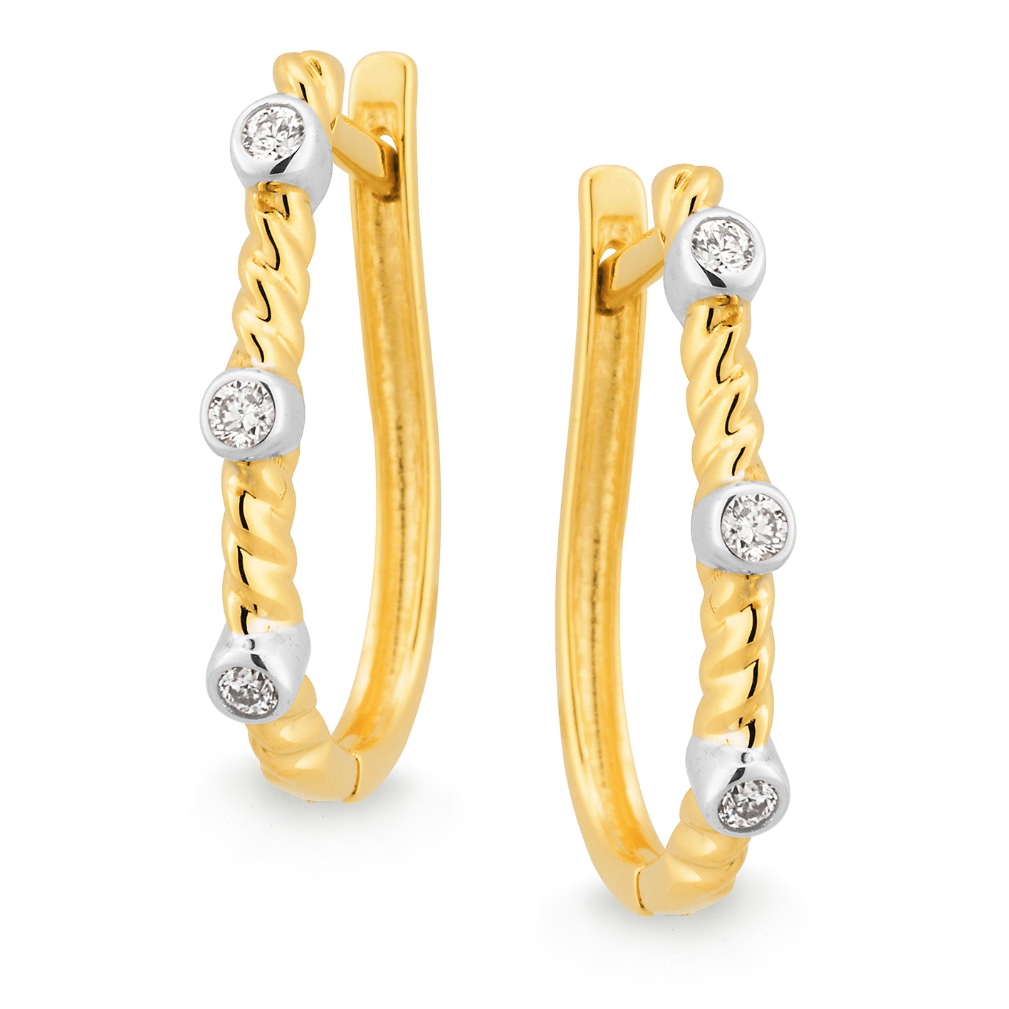 9ct Yellow and White gold Diamond huggies