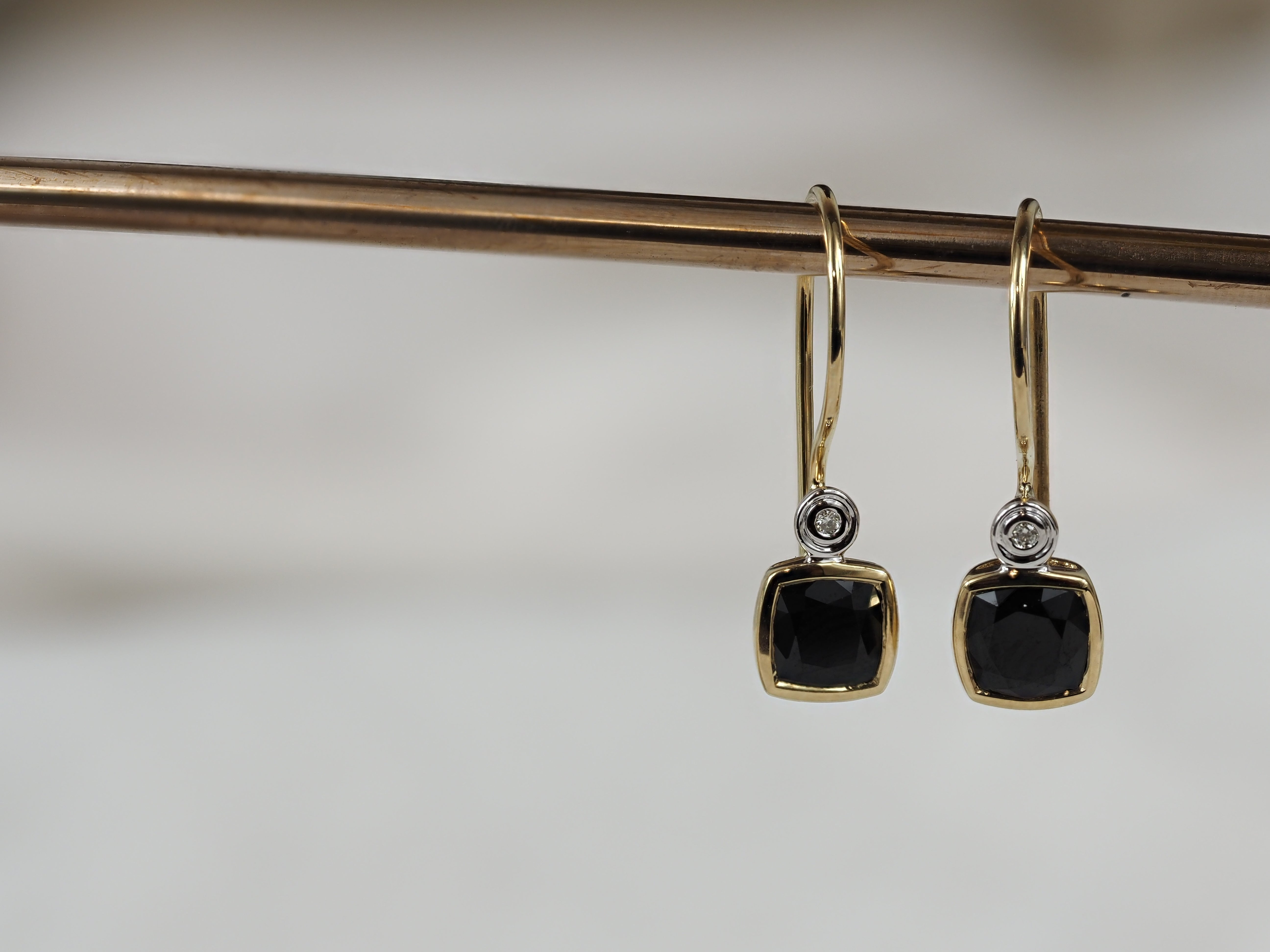 9ct Yellow Gold Sapphire and Diamond Shepard Hook Earrings