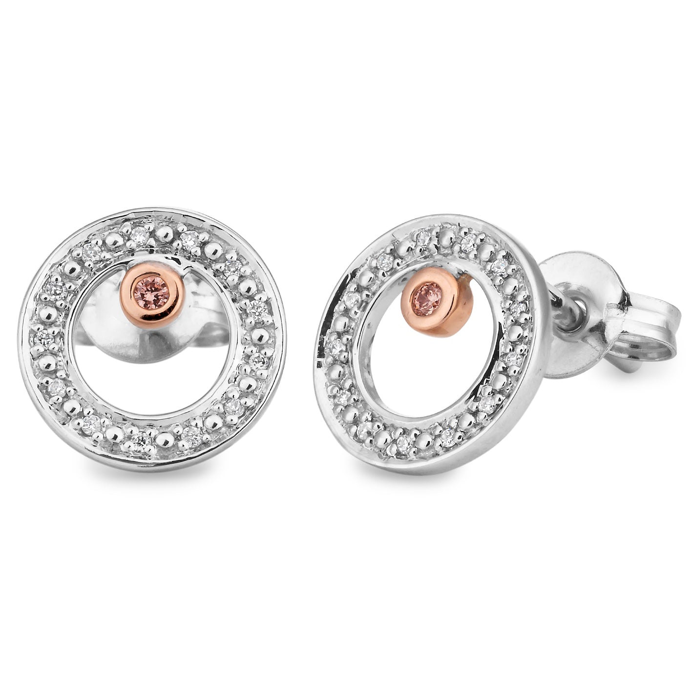 9ct White and Rose gold 'Pink Caviar' Argyle Diamond Studs, 0.06ct total