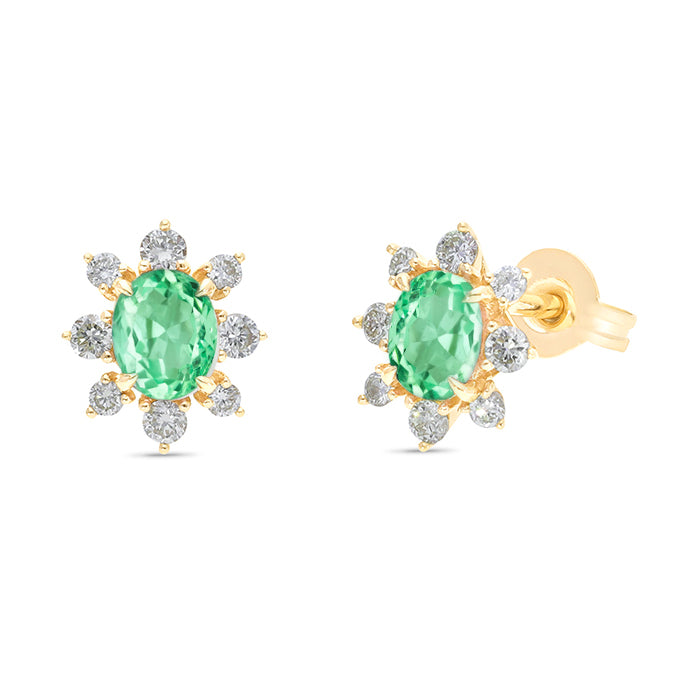9ct Yellow Gold Emerald and Diamond Stud Earrings