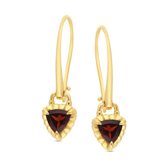 9ct Yellow Gold Garnet Shepard hook earrings
