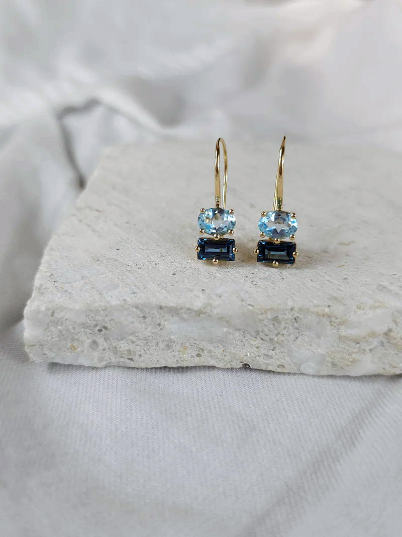 9ct Yellow Gold Topaz and London Blue Topaz drop earrings