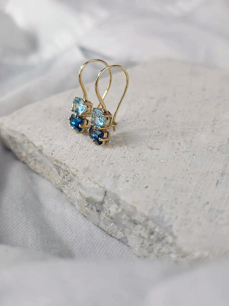 9ct Yellow Gold Topaz and London Blue Topaz drop earrings