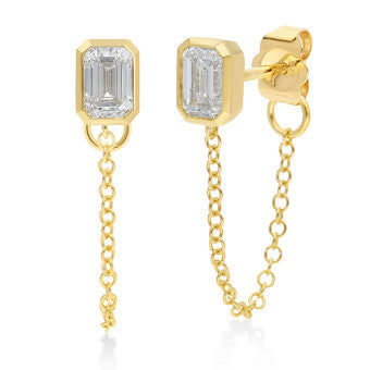 9ct Yellow Gold Lab-Grown Diamond and Chain Earrings, 0.60ct total