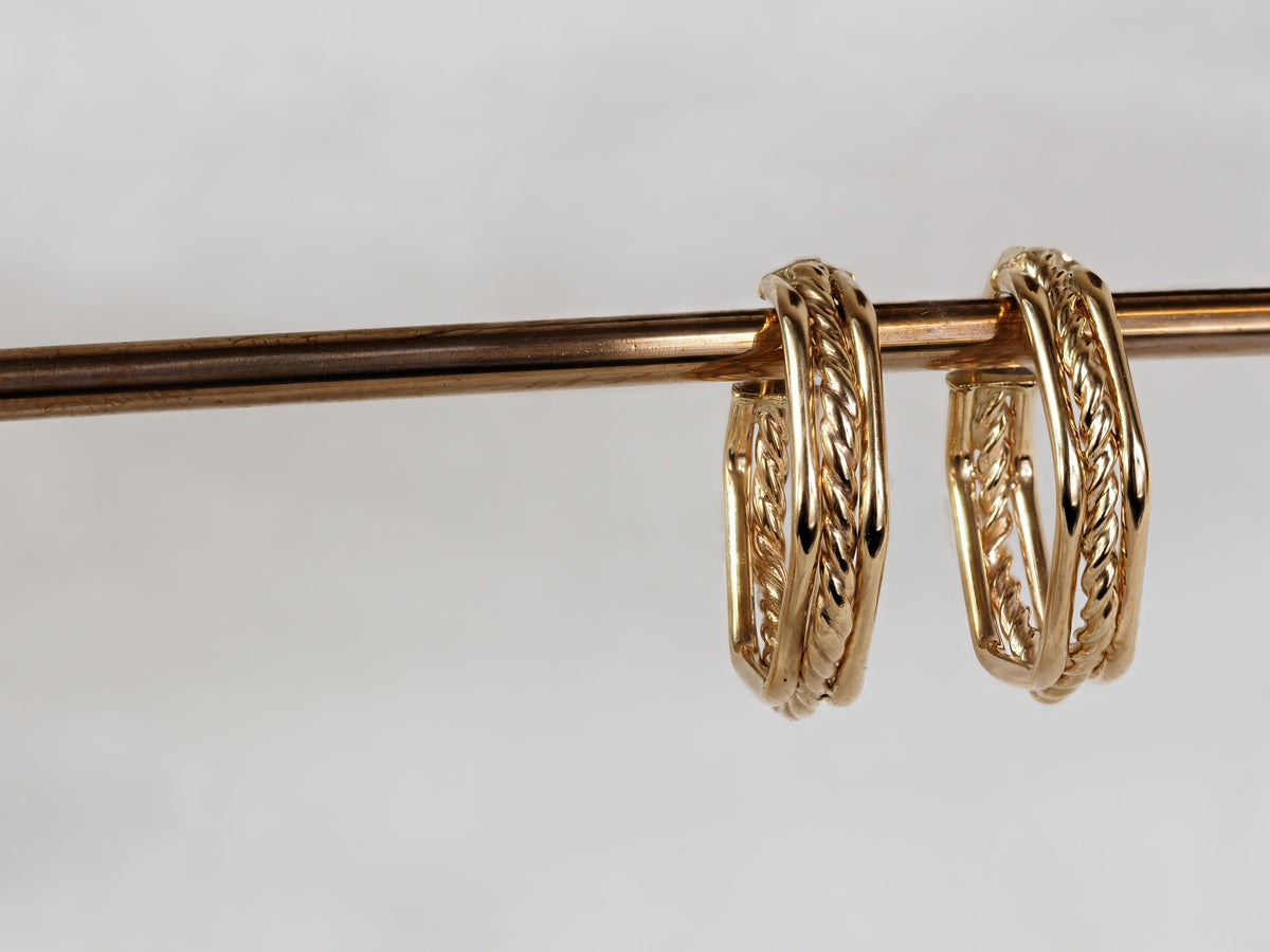 9ct Yellow Gold Triple Wire Hexagon Hoop Earrings
