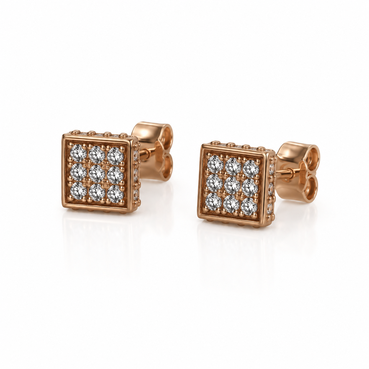 9ct Rose Gold Cluster Square Stud Earrings