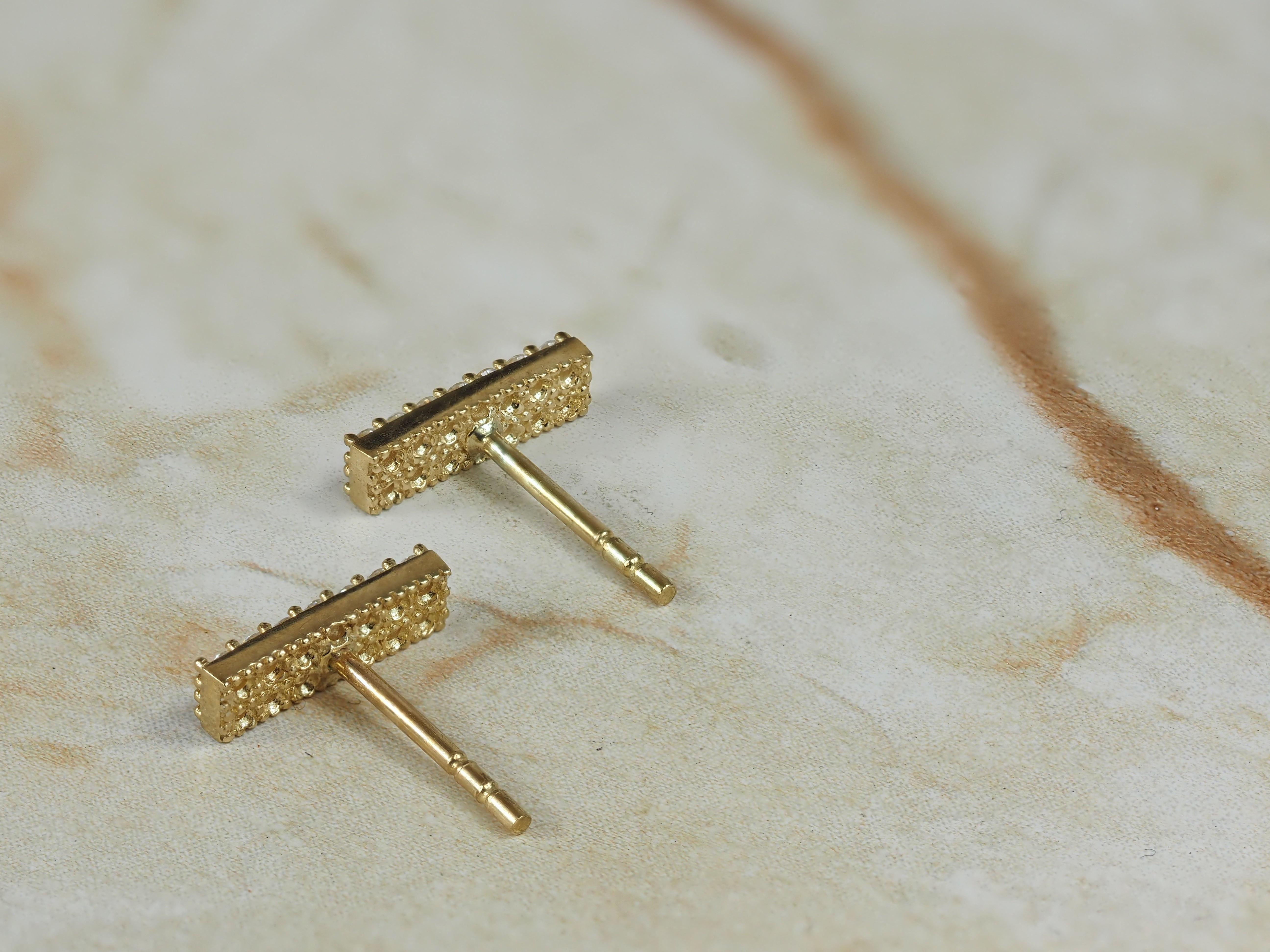 9ct Yellow Gold Double Row Stud Earrings