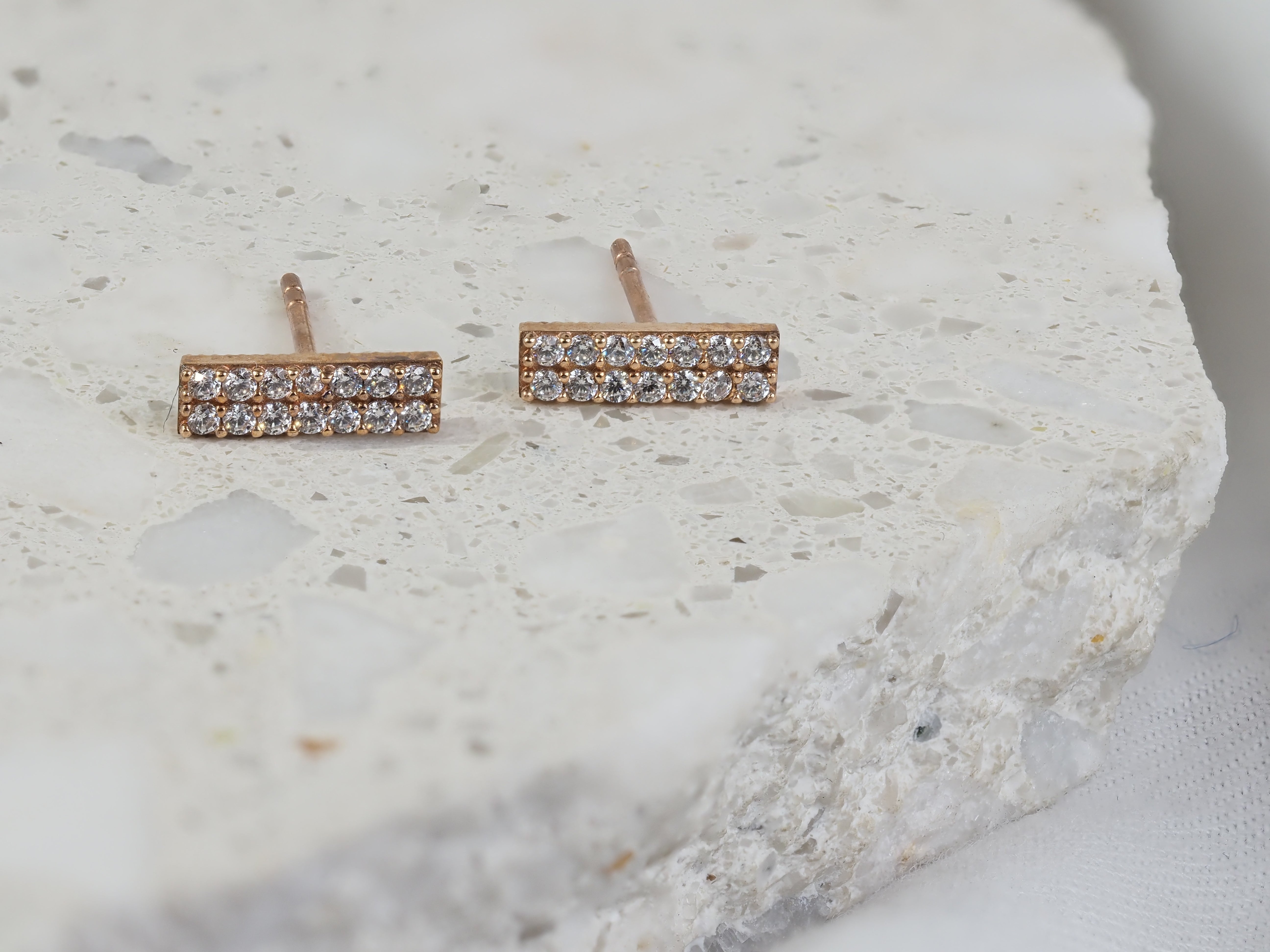 9ct Rose Gold Double Row Stud Earrings