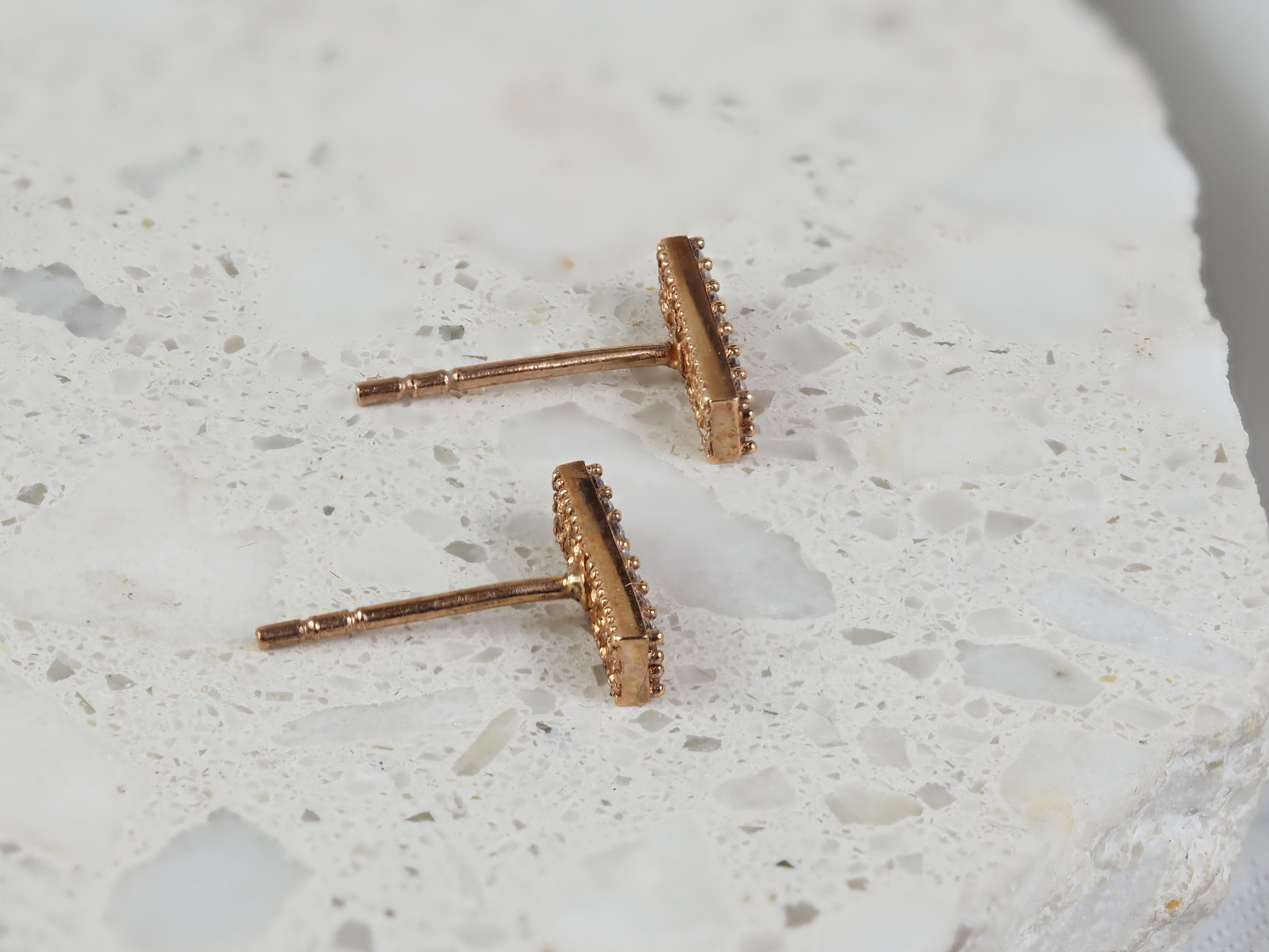 9ct Rose Gold Double Row Stud Earrings