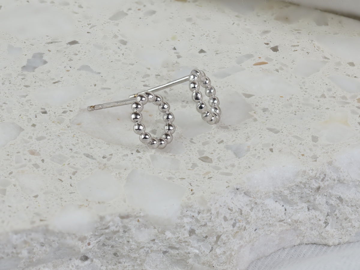 9ct White Gold Beaded Circle Stud Earrings
