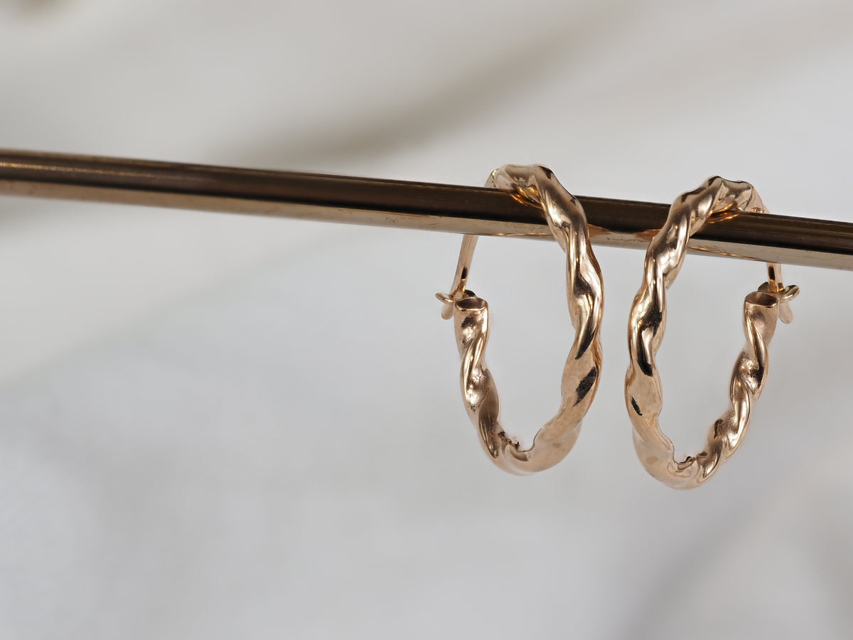 9ct Rose Gold Twist Hoop Earrings, 16mm