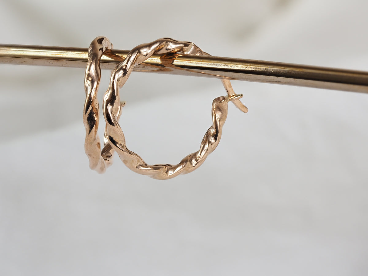 9ct Rose Gold Twist Hoop Earrings, 16mm