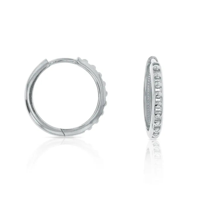 9ct White Gold Beaded huggies