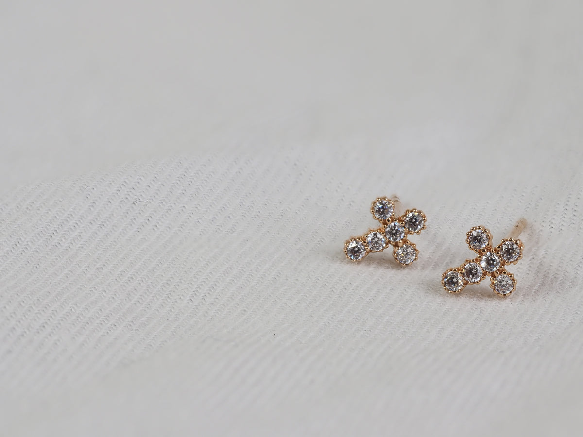 9ct Rose Gold Cubic Zirconia Cross Stud Earrings