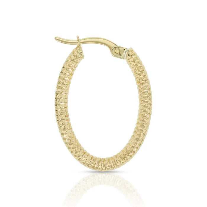 9ct Yellow Gold Diamond cut Oval shape hoops