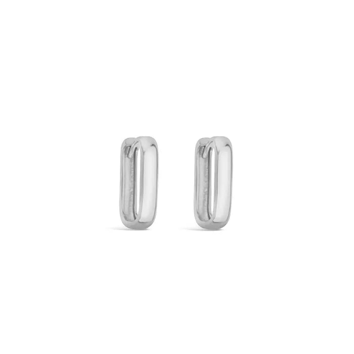 9ct White Gold Paperclip Rectangle huggies
