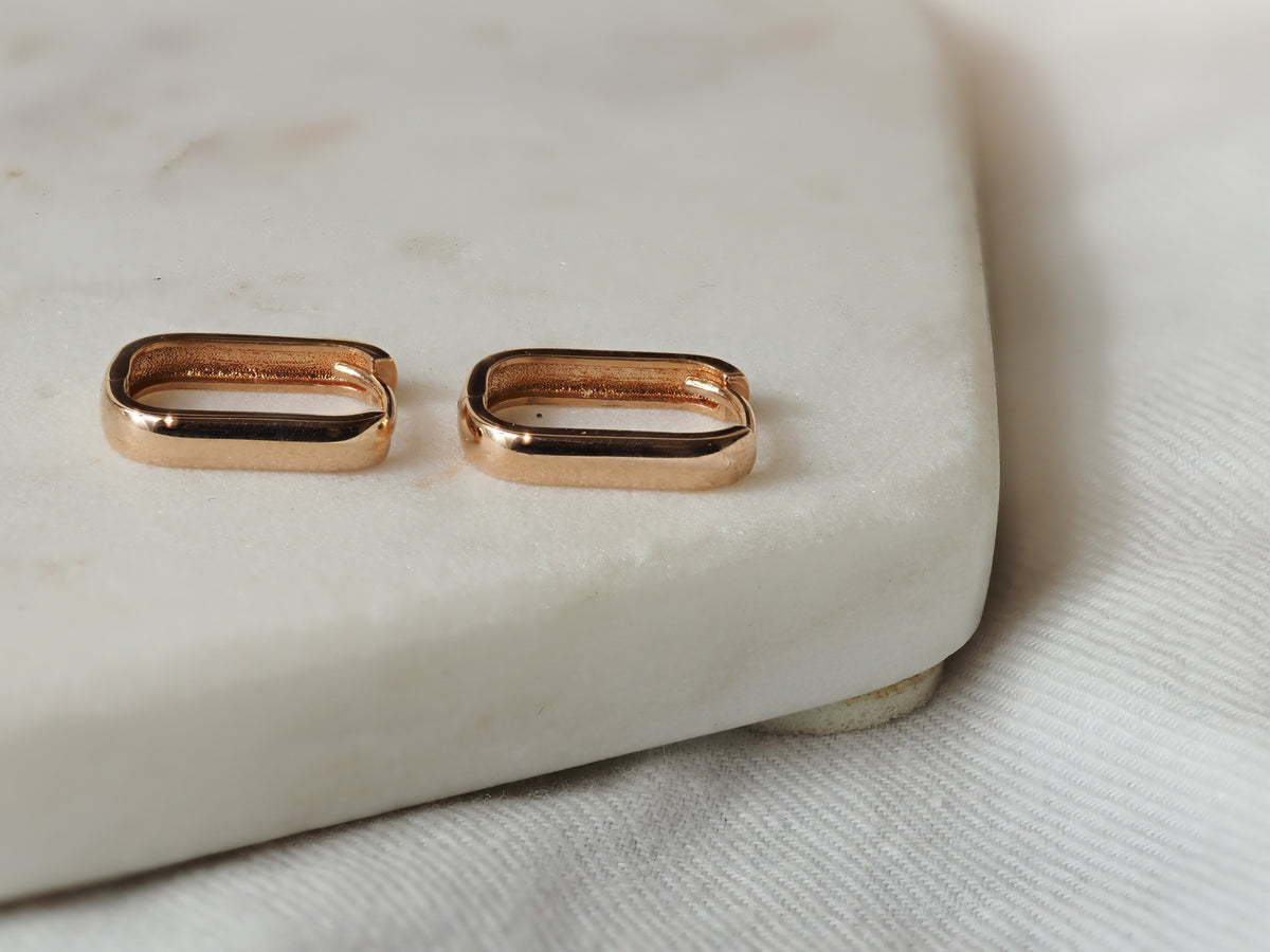 9ct Rose Gold Paperclip Rectangle Huggie Earrings