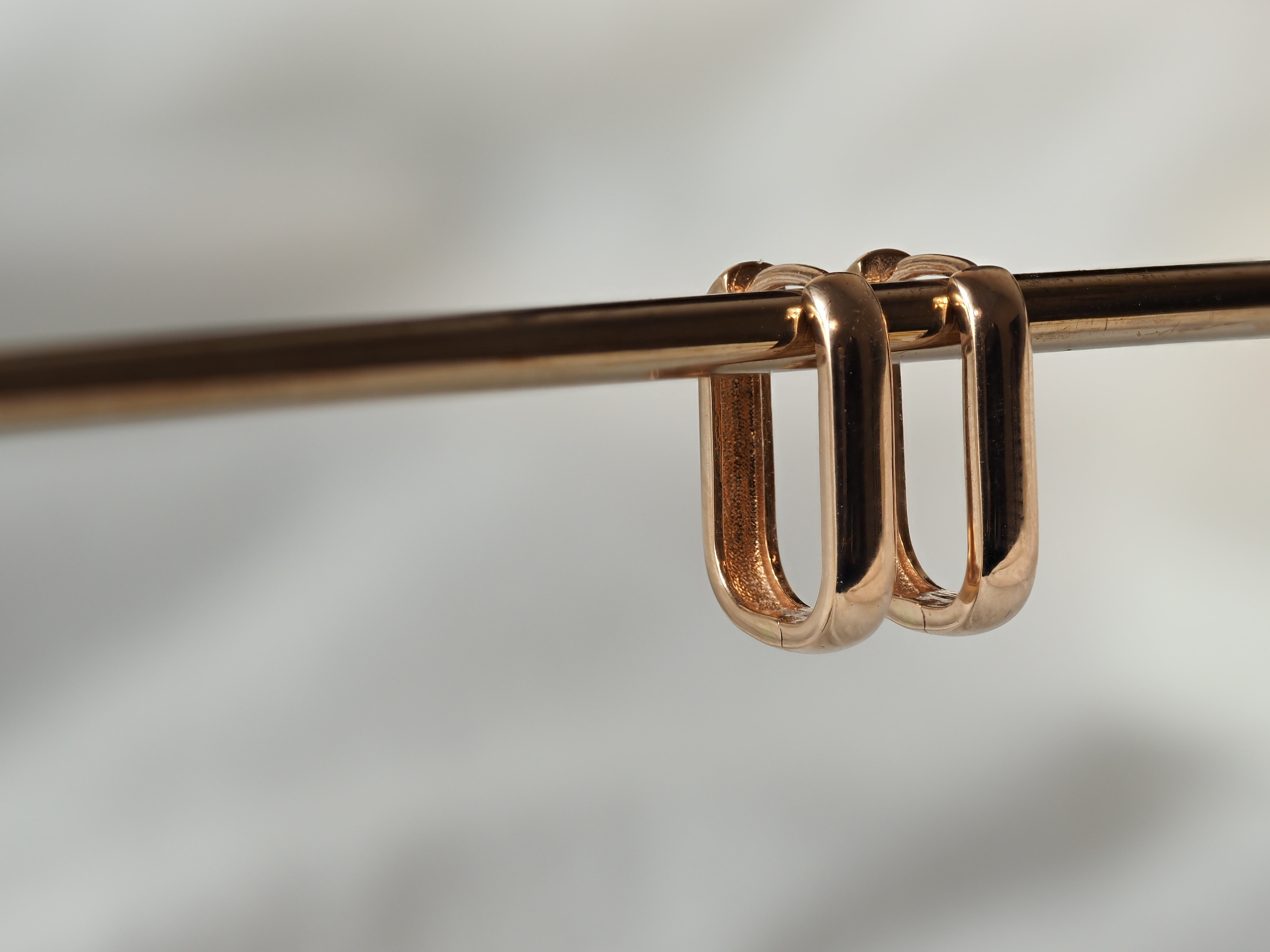 9ct Rose Gold Paperclip Rectangle Huggie Earrings