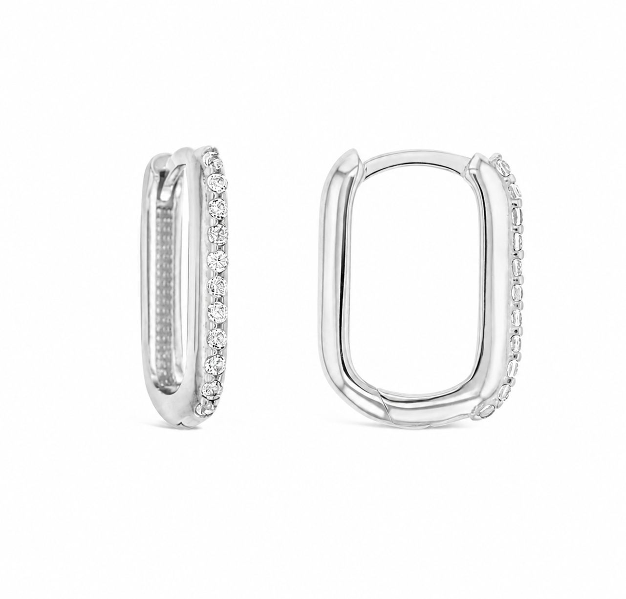 9ct White Gold Square Shaped CZ Huggie Earrings