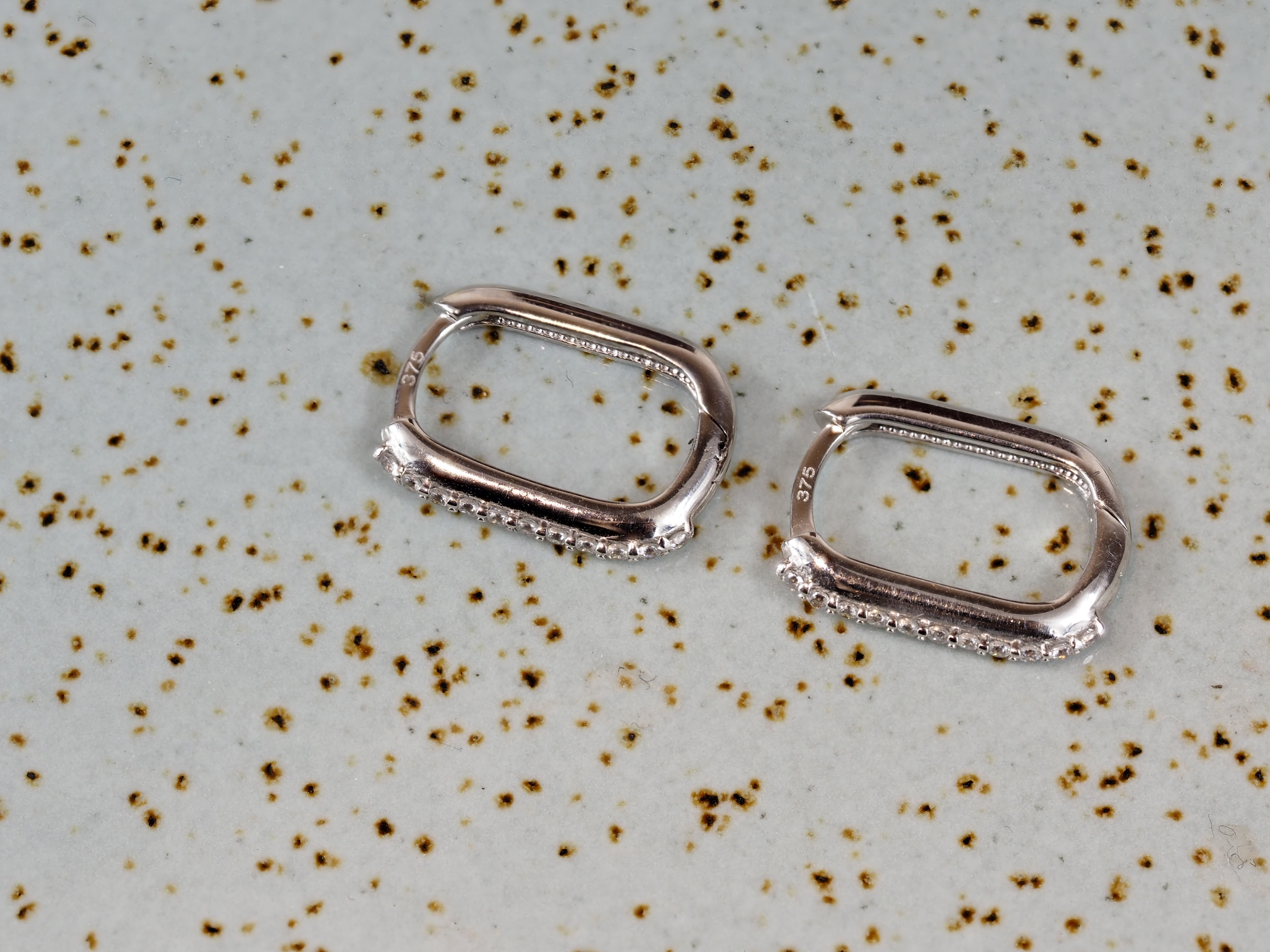 9ct White Gold Square Shaped CZ Huggie Earrings