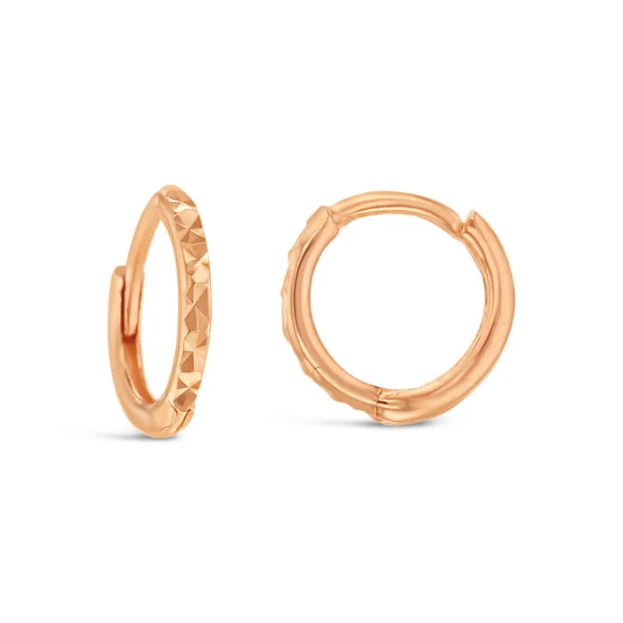 9ct Rose Gold Diamond cut Huggies