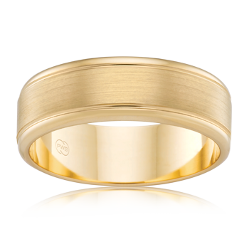 9ct Yellow Gold 7mm Wedding Band, Brushed Centre, size U