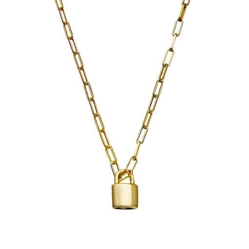 Sterling Silver Gold Plated Padlock with paperclip Chain, 47cm