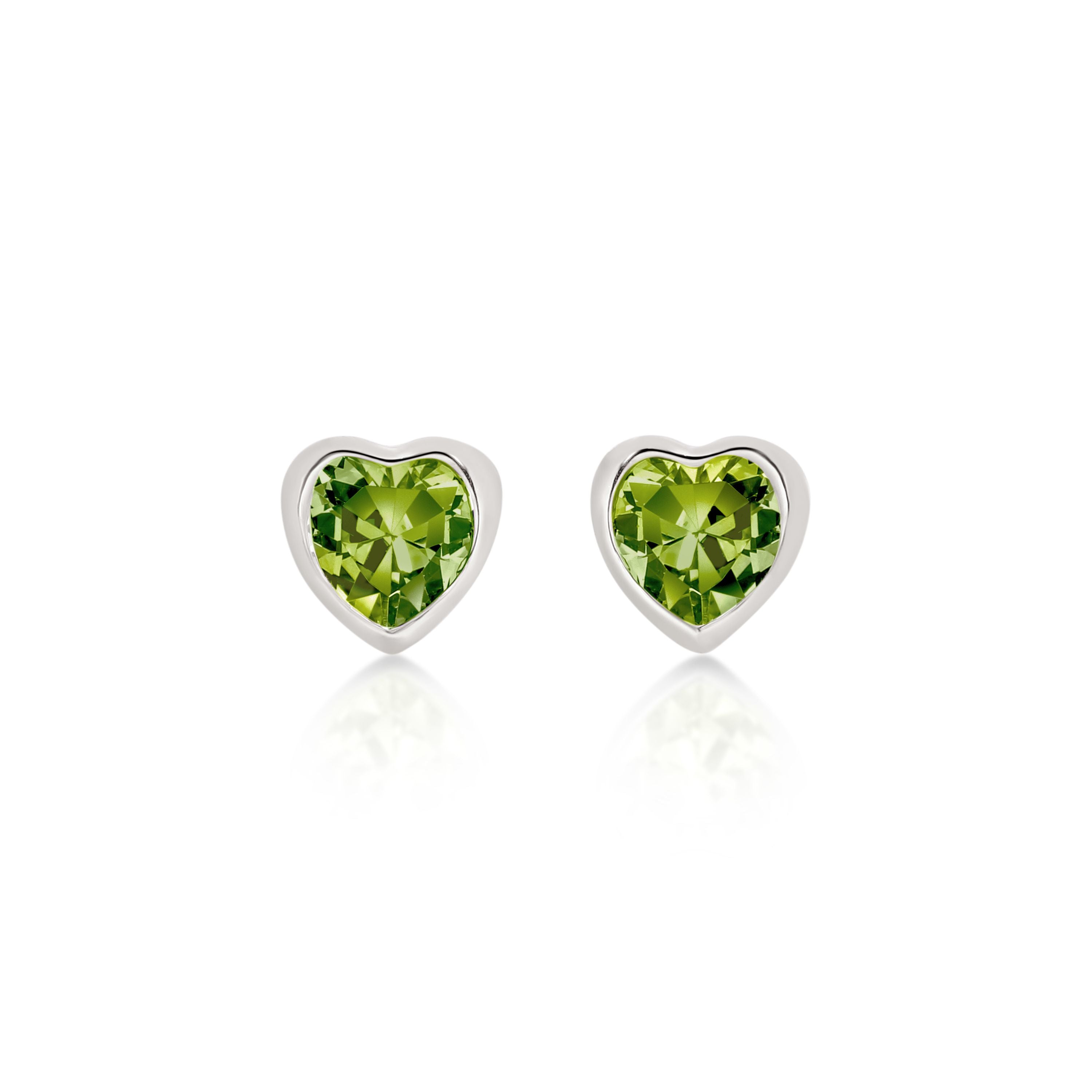 Sterling Silver Green Heart Stud Earrings