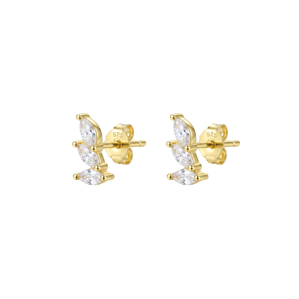 Solv Sterling Silver Gold-Plated Trio Cubic Zirconia Bloom Stud Earrings