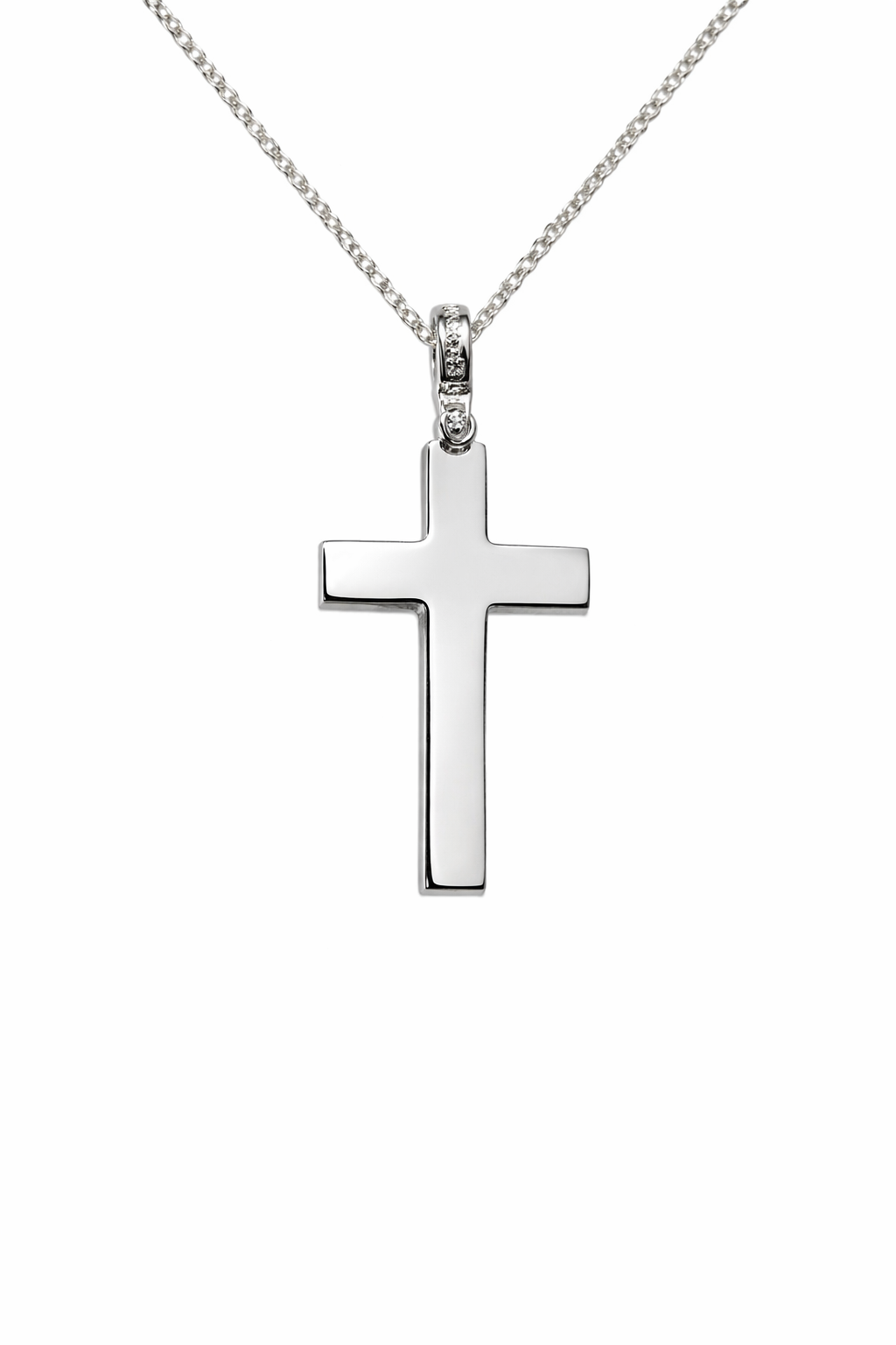 9ct White Gold Polished Cross, 35mm