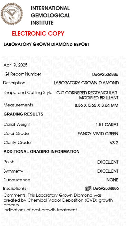 14ct Yellow Gold Green Lab-Grown Diamond Ring, 1.51ct Centre