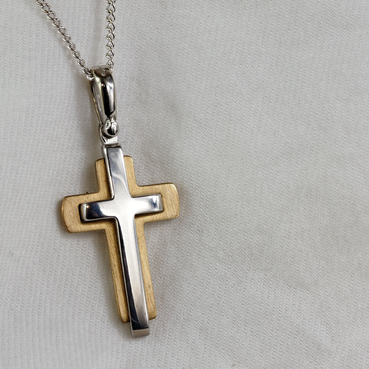 9ct Yellow and White Gold Double Cross, 37mm