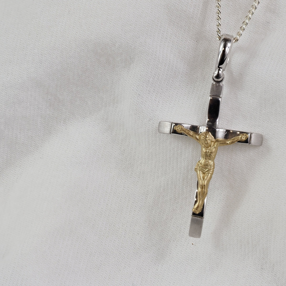 9ct Yellow and White Gold Crucifix, 41mm