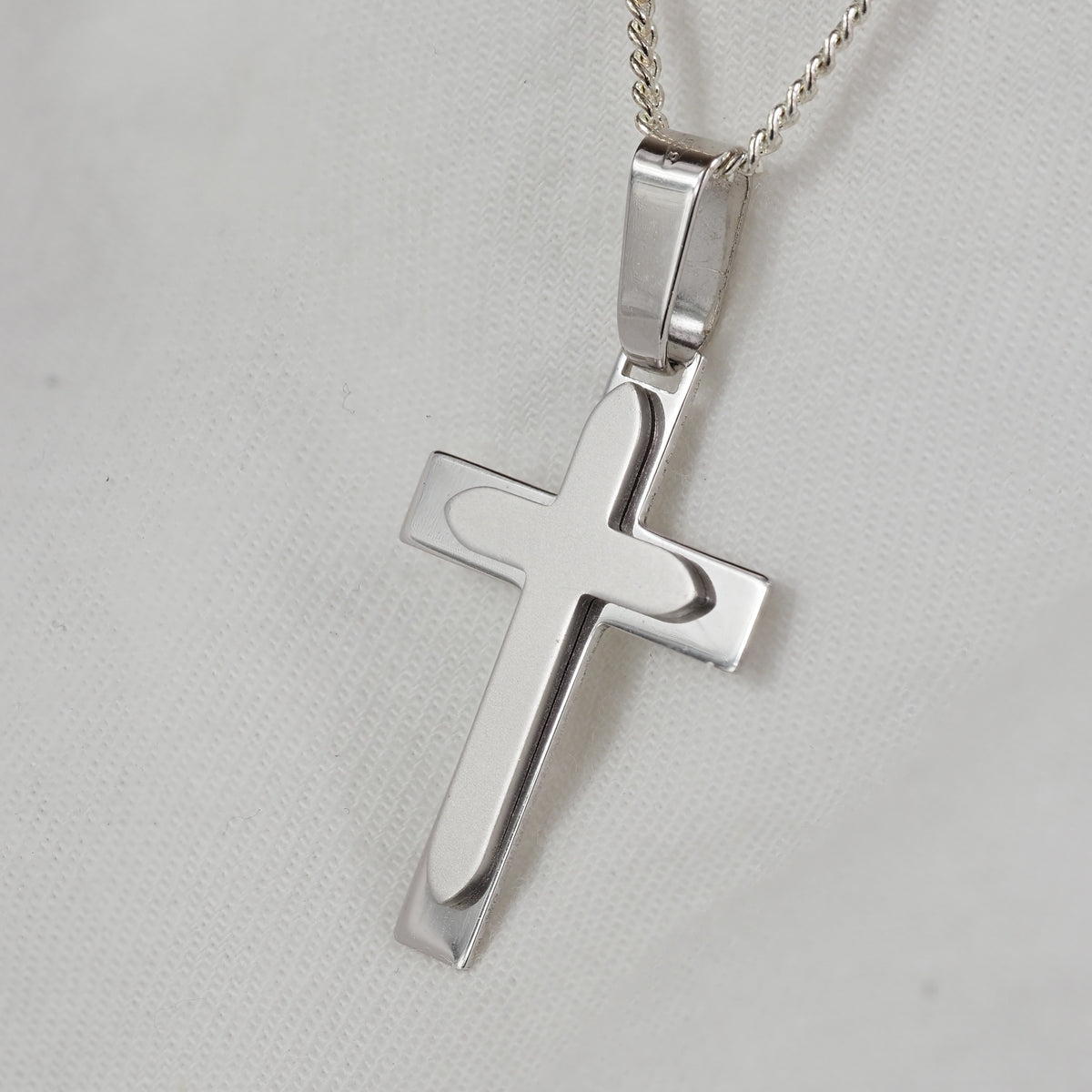 9ct White Gold Double Cross Pendant, 30mm